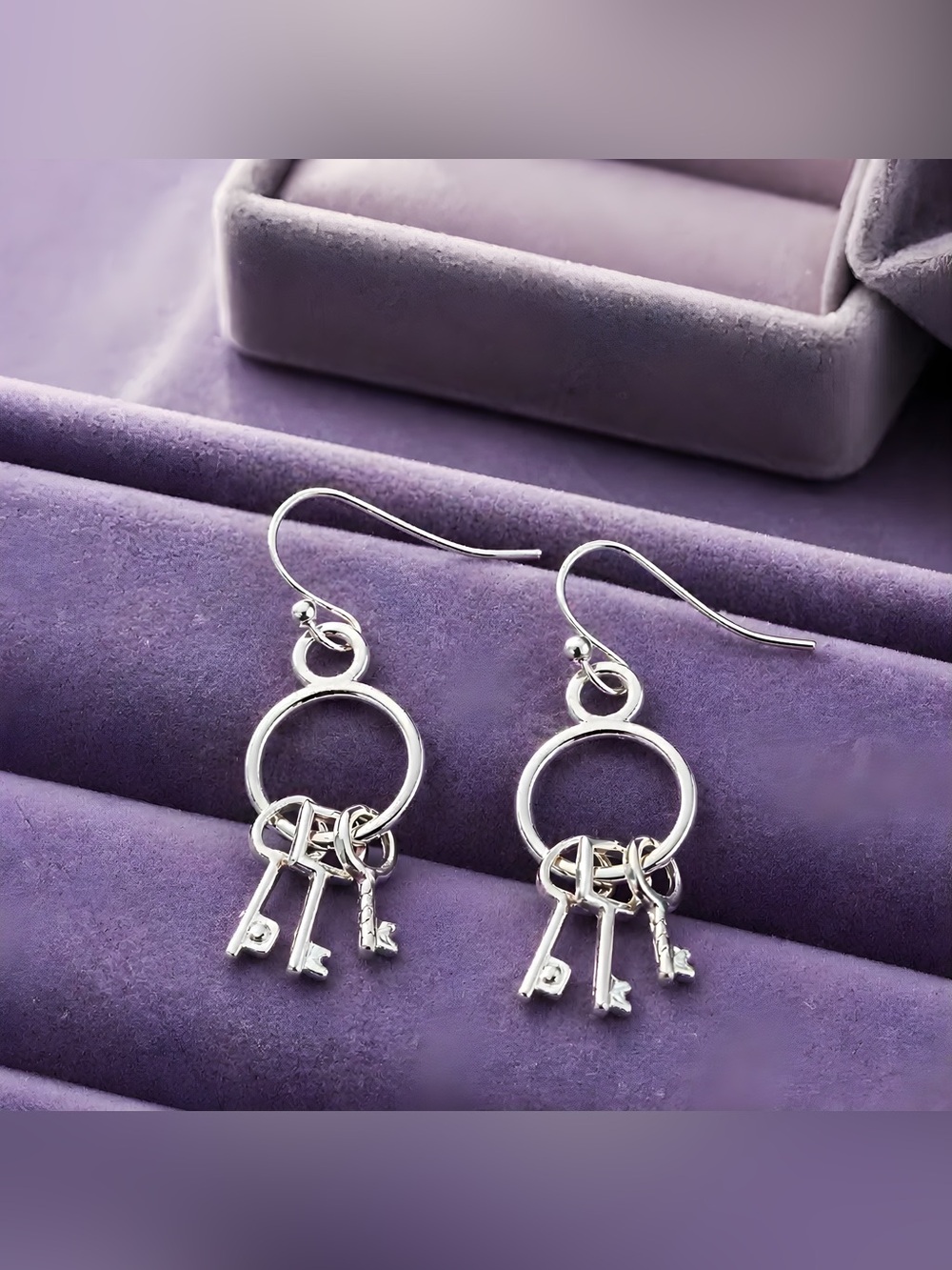 Silver Key Charm Dangle Earrings - Hypoallergenic Hooks